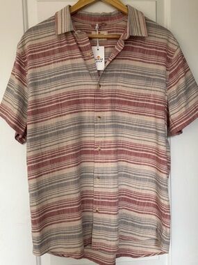 Marine Layer NWT Classic Stretch Selvage Shirt in Warm Baja Stripe - Size Marge